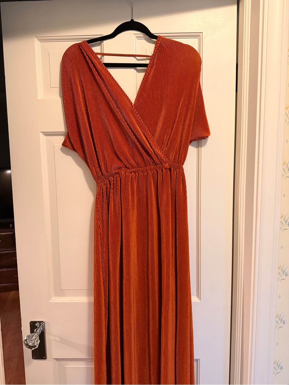Rust Orange Plisse Midi Cocktail Dress